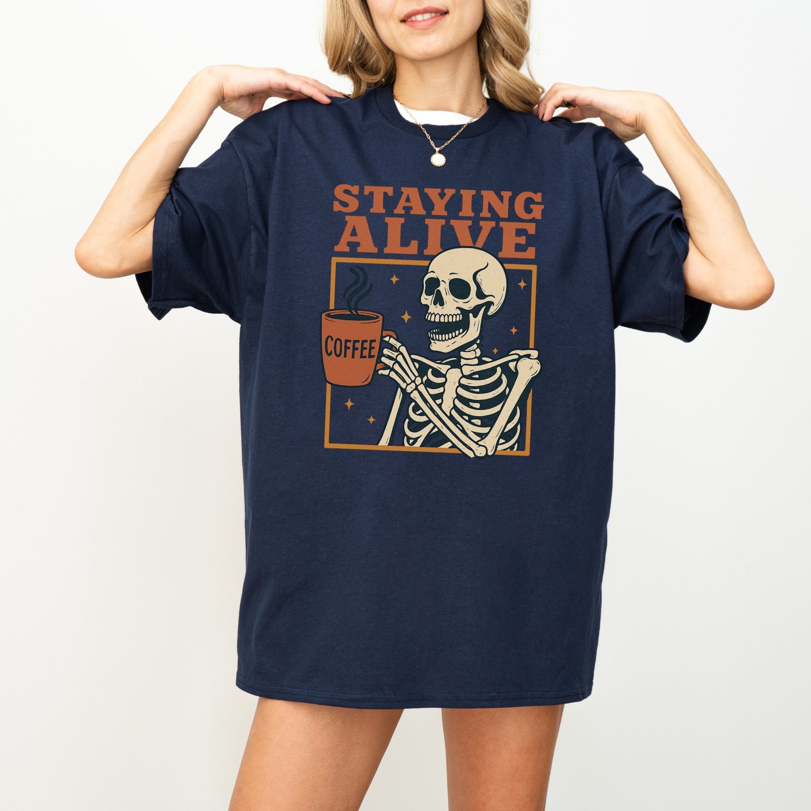 Staying Alive Coffee Skeleton T-Shirt - Image 4