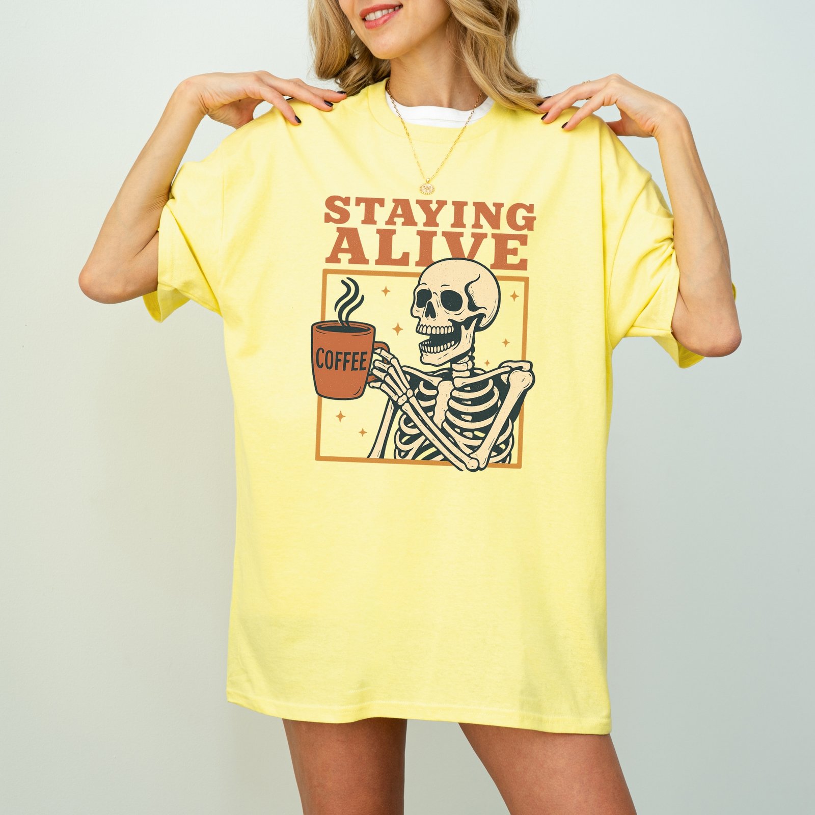 Staying Alive Coffee Skeleton T-Shirt - Image 7